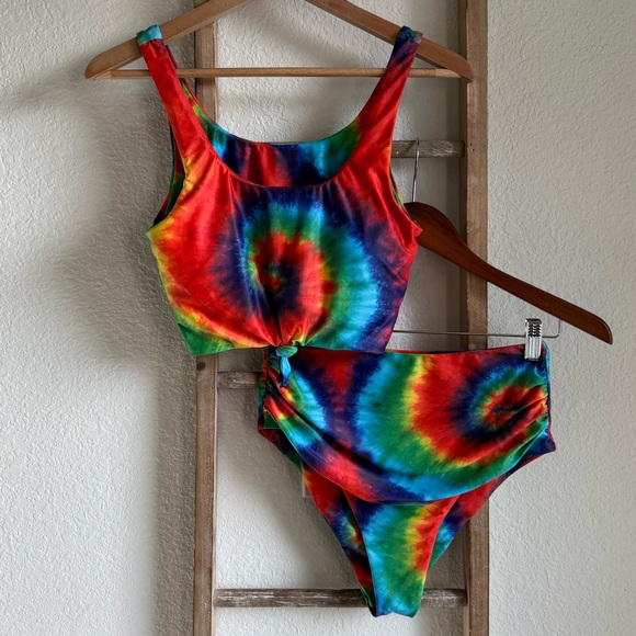 ZAFUL High Waisted Tankini Scoop Neck Ruched 2PC Bikini Tye Dye sz: Large - Picture 1 of 10
